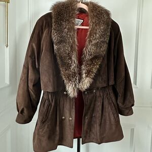 Marvin Richards Suede and Racoon Trim Trench Size Small (would fit up to size 8)